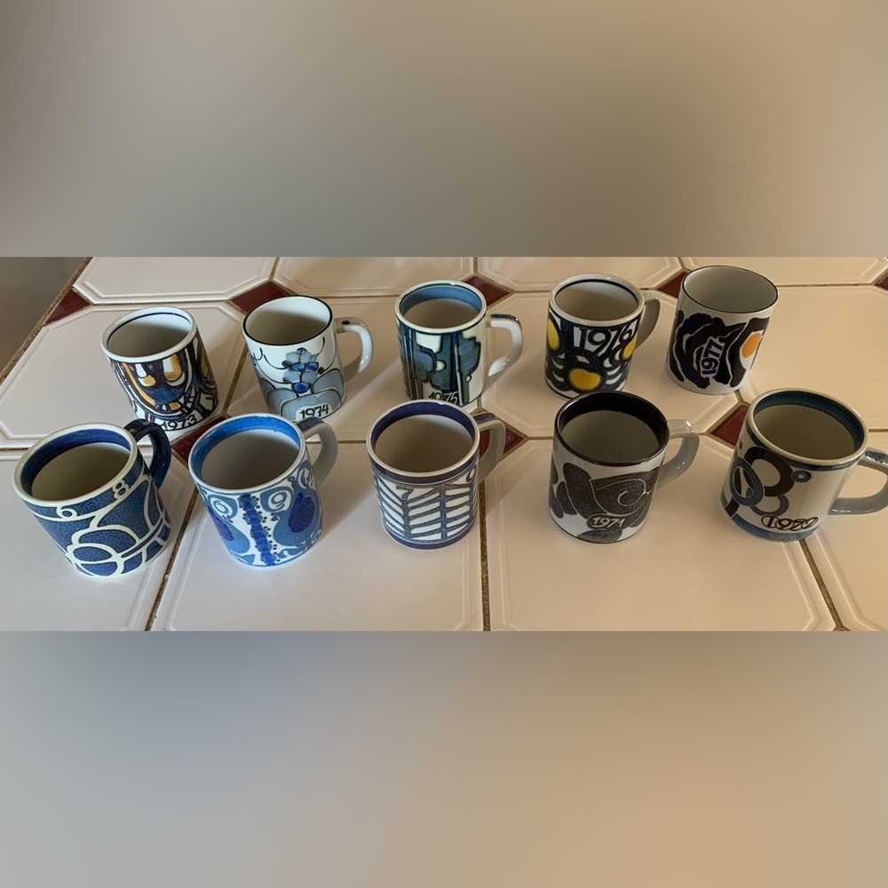 Set of 10 Royal Copenhagen Porcelain Annual Mugs - Small (pictured are 1968-71)
